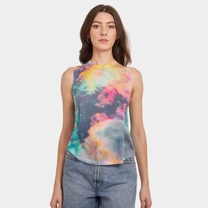 Autumn Cashmere Distressed Edge Cloud Print Muscle Tee
